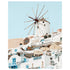 Windmill of Oia sunset landscape - Mediterranean coastal art print unframed