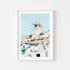 Santorini windmill landscape in white frame - Mediterranean coastal wall art