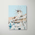 Santorini windmill at sunset in white frame - Mediterranean coastal photography wall art