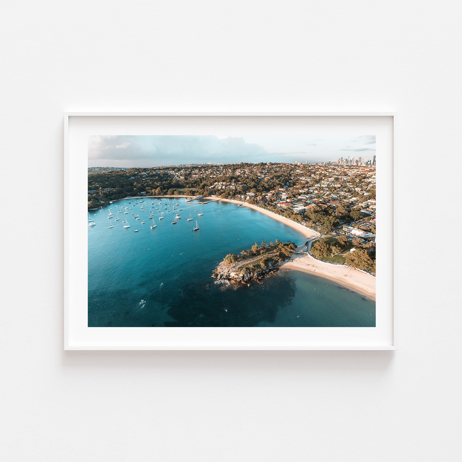 Balmoral swimmers at dawn in white frame - ocean pool coastal photography wall art