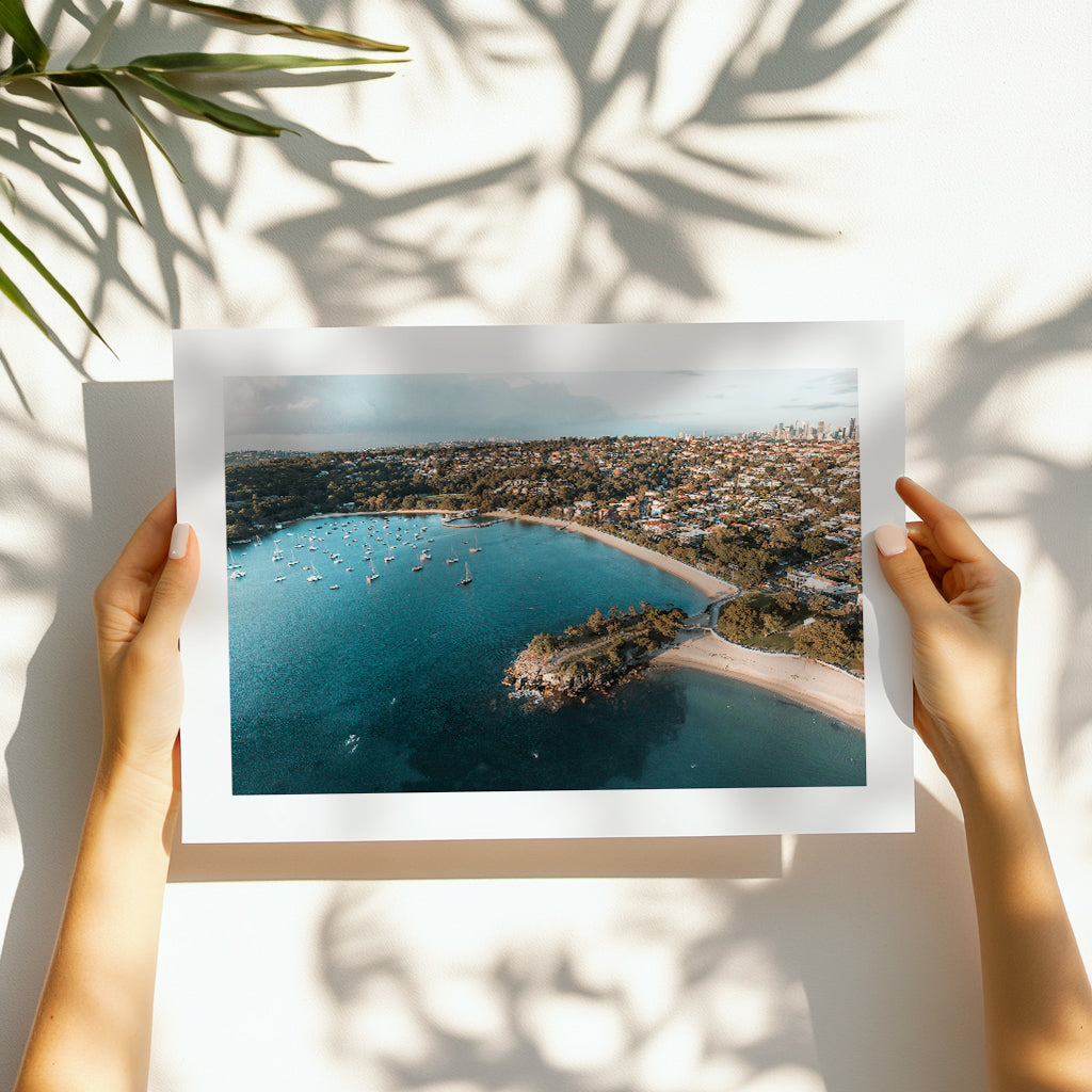 Balmoral swimmers from above in aerial ocean pool photograph - coastal wall art