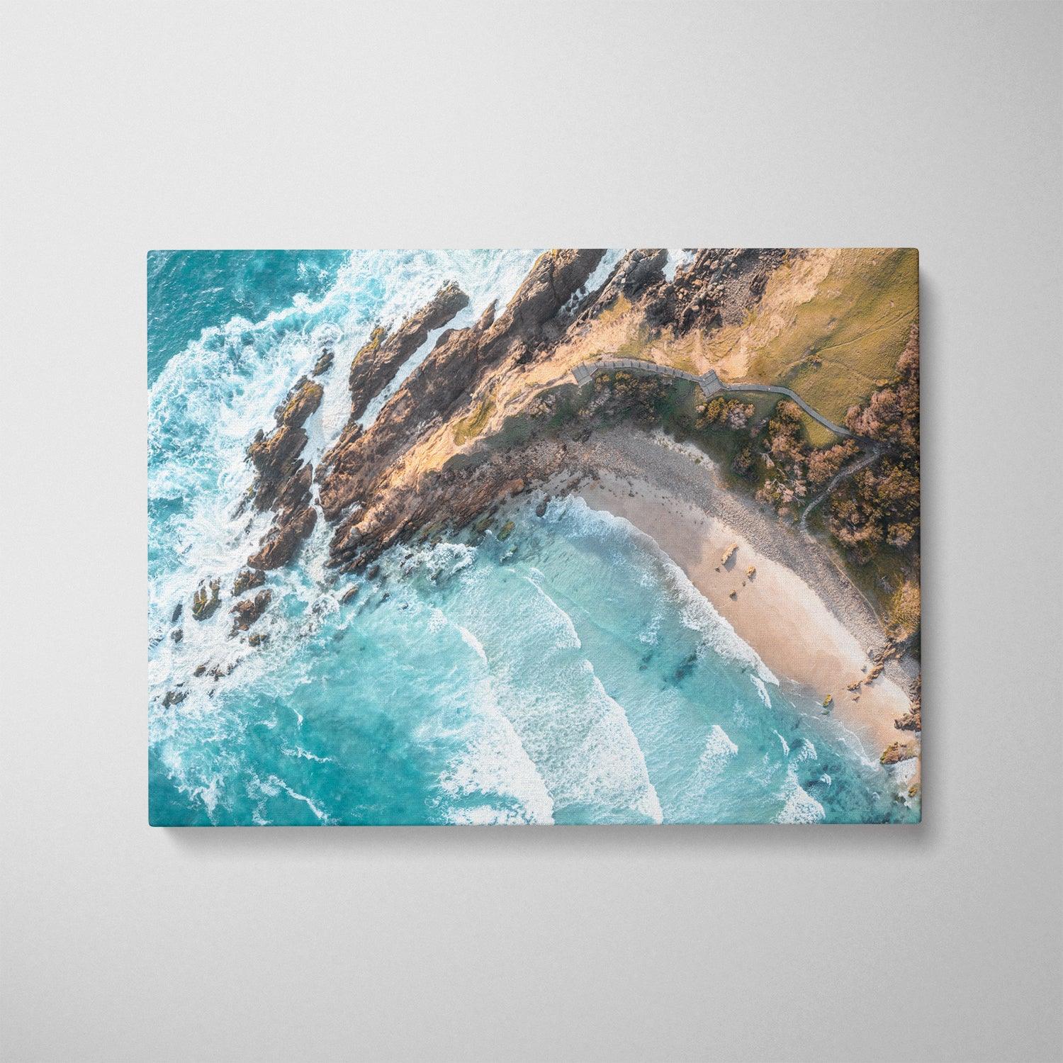 Above Little Wategos Art Print-Print-Through Our Lens-Stretched Canvas-Small-Landscape-Through Our Lens