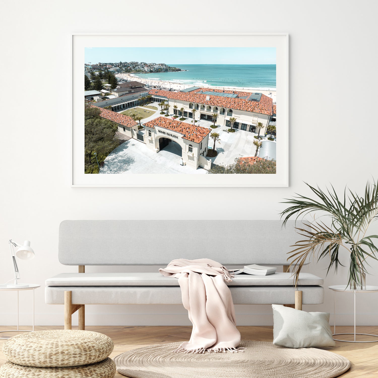 Bondi Pavilion architectural view in white frame - Sydney coastal photography wall art