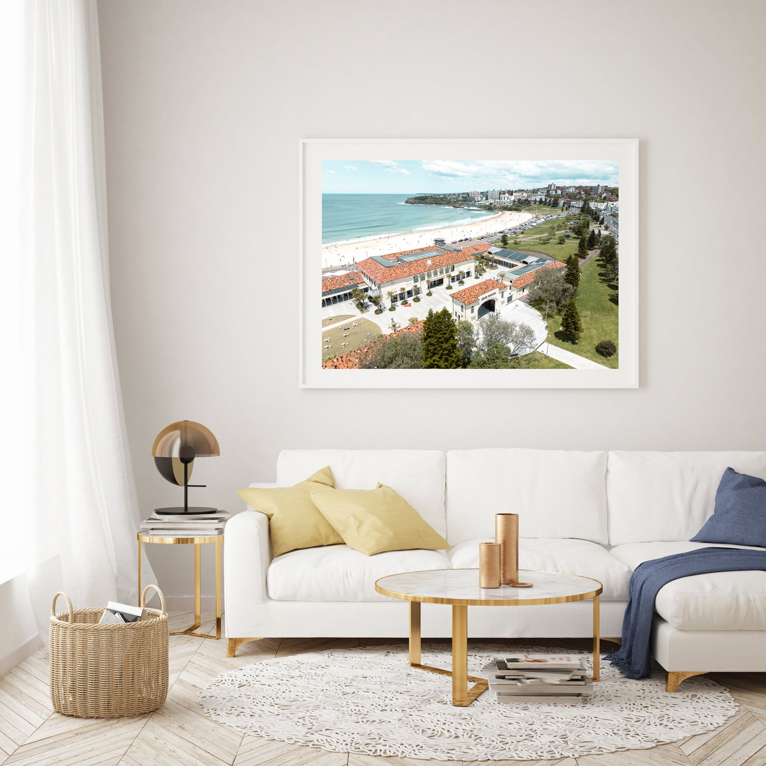 Bondi Pavilion III architectural photograph in white frame - coastal beach wall art