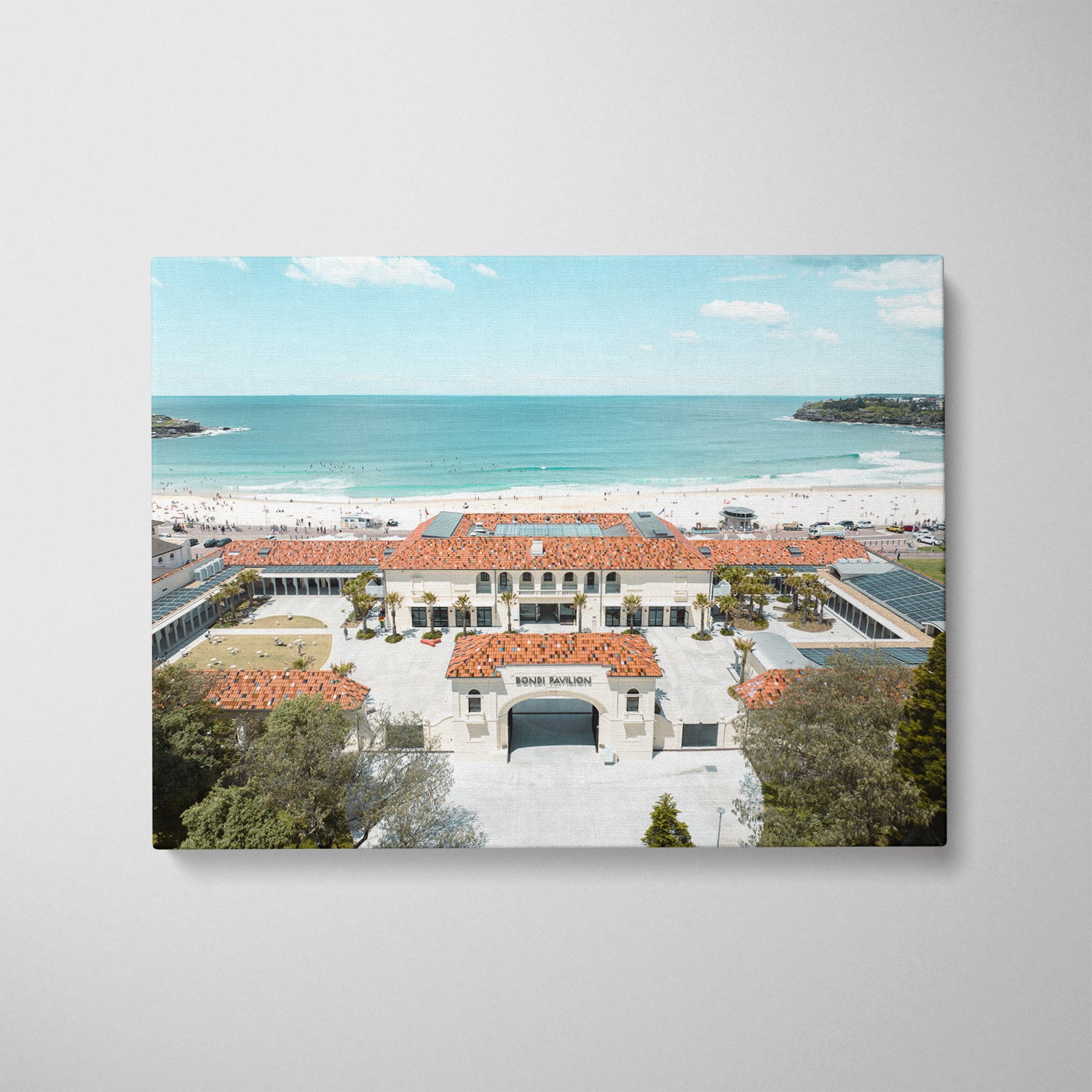 Bondi Pavilion coastal architecture in white frame - Sydney beach landmark wall art