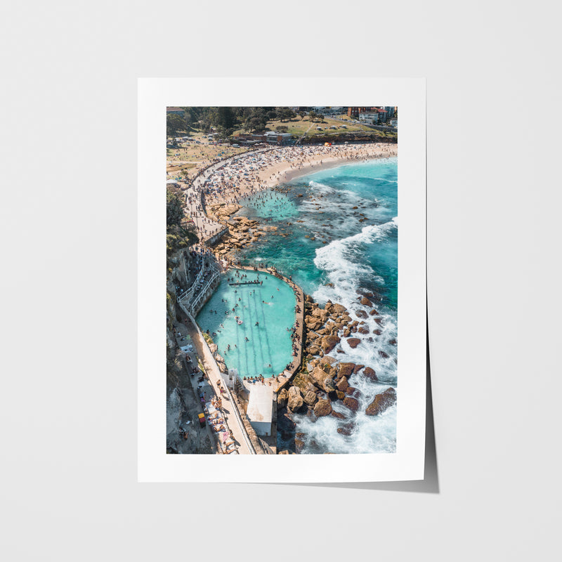 Bronte Beach aerial swimmers in white frame - coastal photography wall art