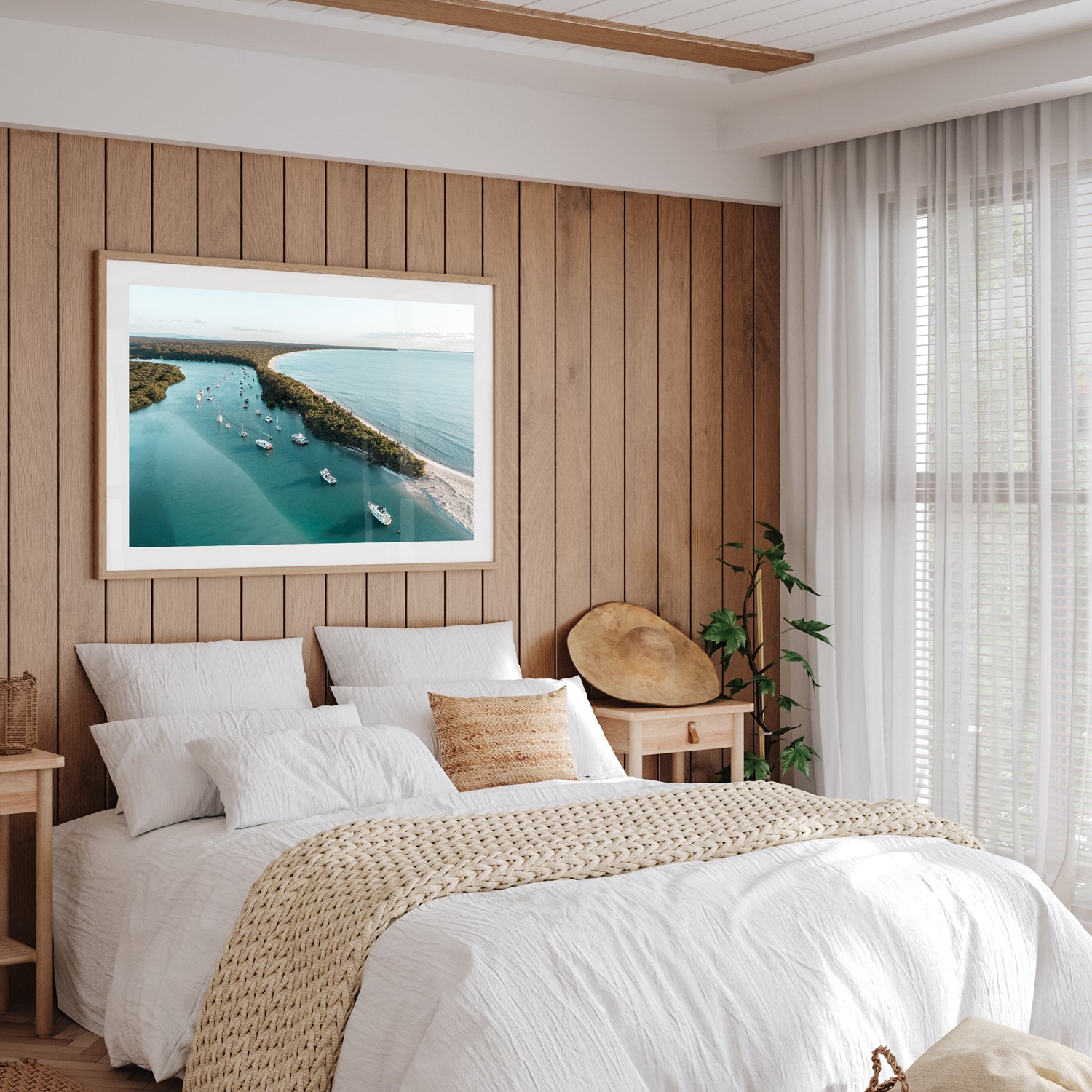 Callala Beach seascape in oak frame - Jervis Bay coastal photography wall art