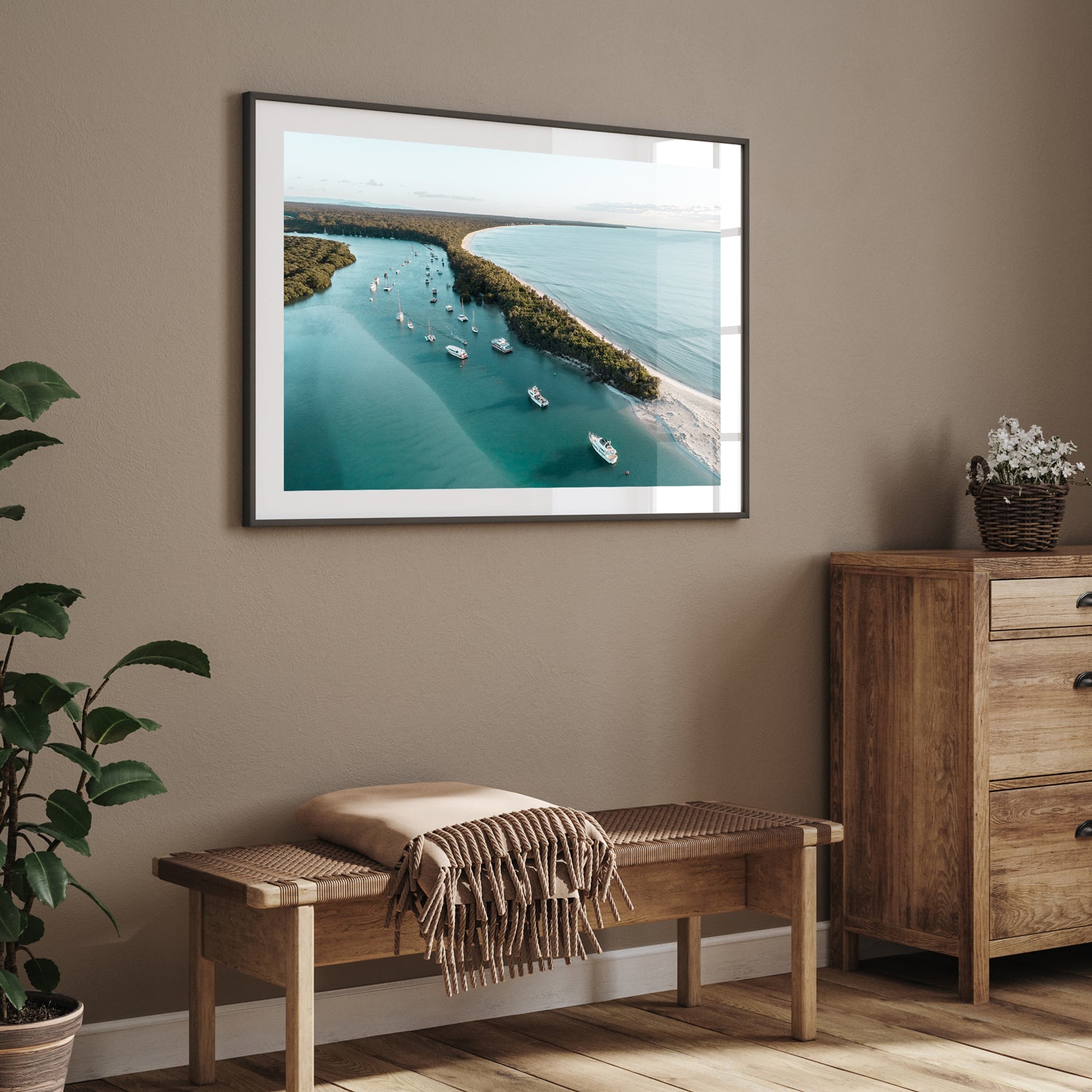 Callala Beach aerial seascape in black frame - Jervis Bay coastal photography wall art