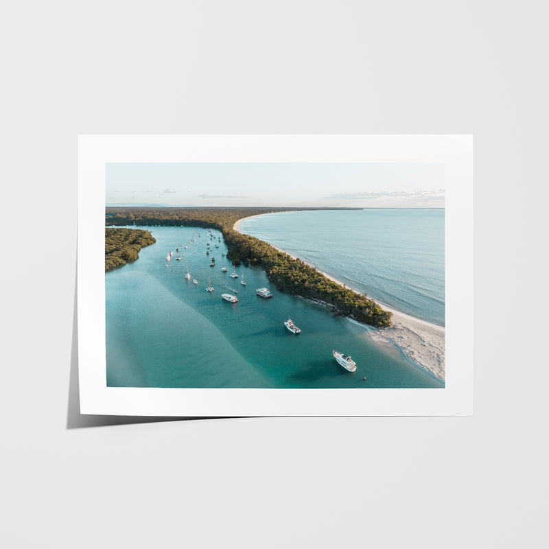 Callala Beach aerial seascape in white frame - Jervis Bay coastal photography wall art