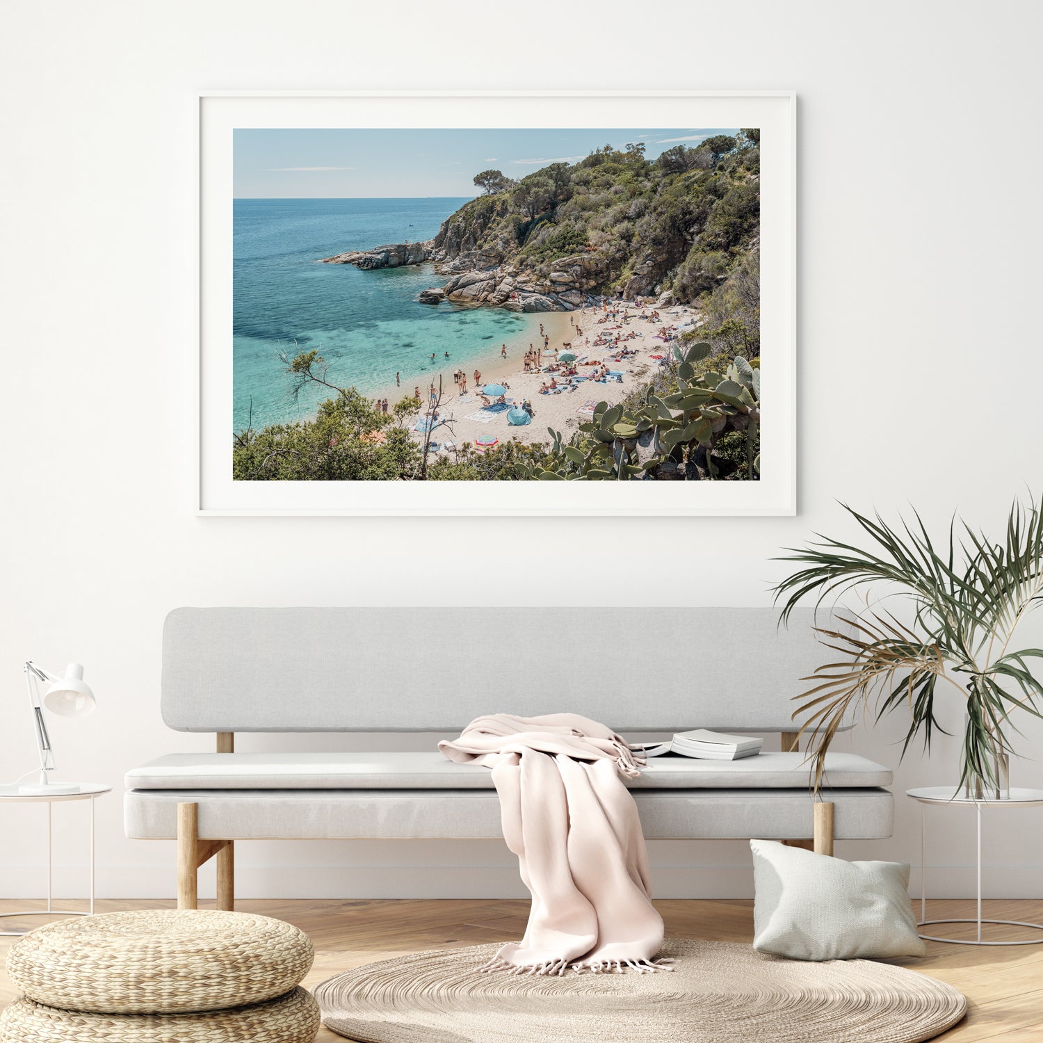 Ciao Bella Italian coastal typography in white frame - Mediterranean beach wall art