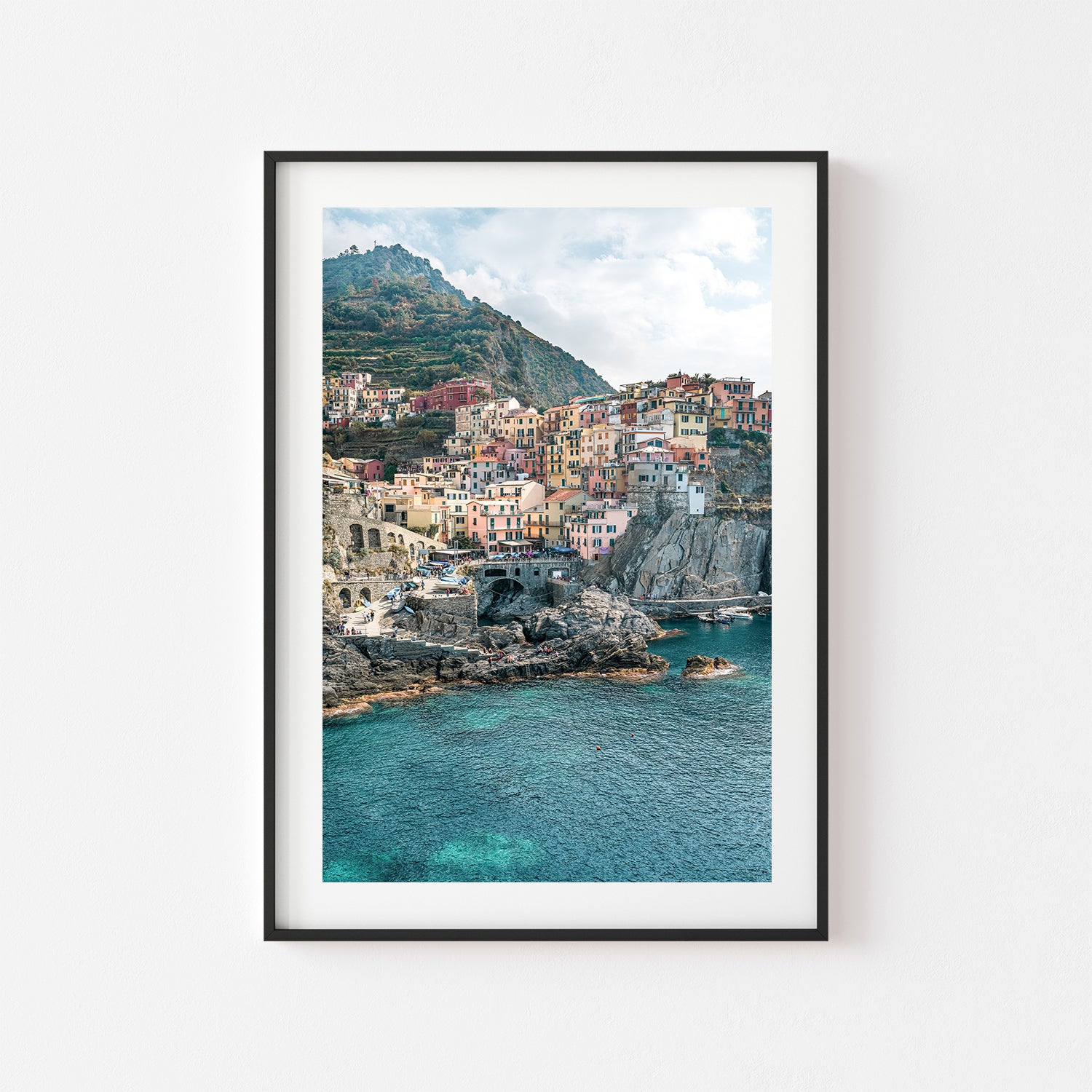 Cinque Terre colorful coastal villages in black frame - Italian landscape wall art