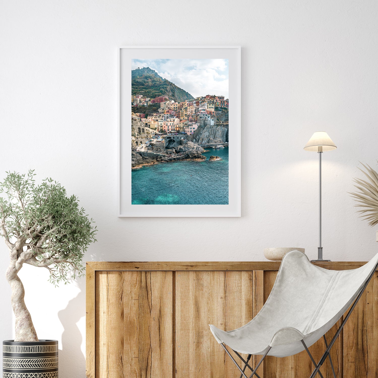 Cinque Terre coastal village landscape in white frame - Italian Riviera photography wall