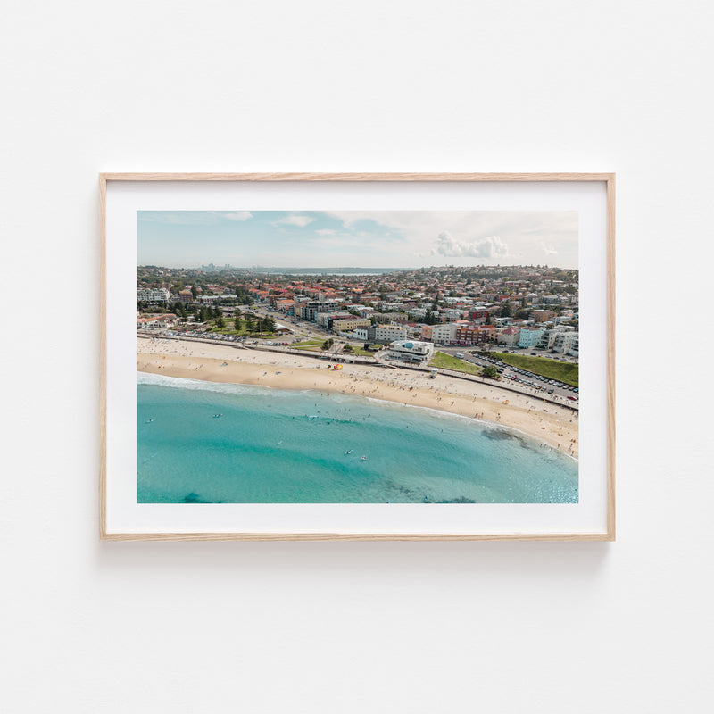 North Bondi Surf Club in a Oak Timber Frame Landscape Art Print by Through Our Lens