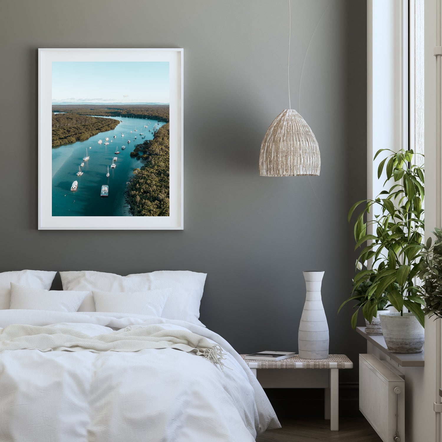 Currambene Creek landscape in white frame - Jervis Bay coastal photography wall art