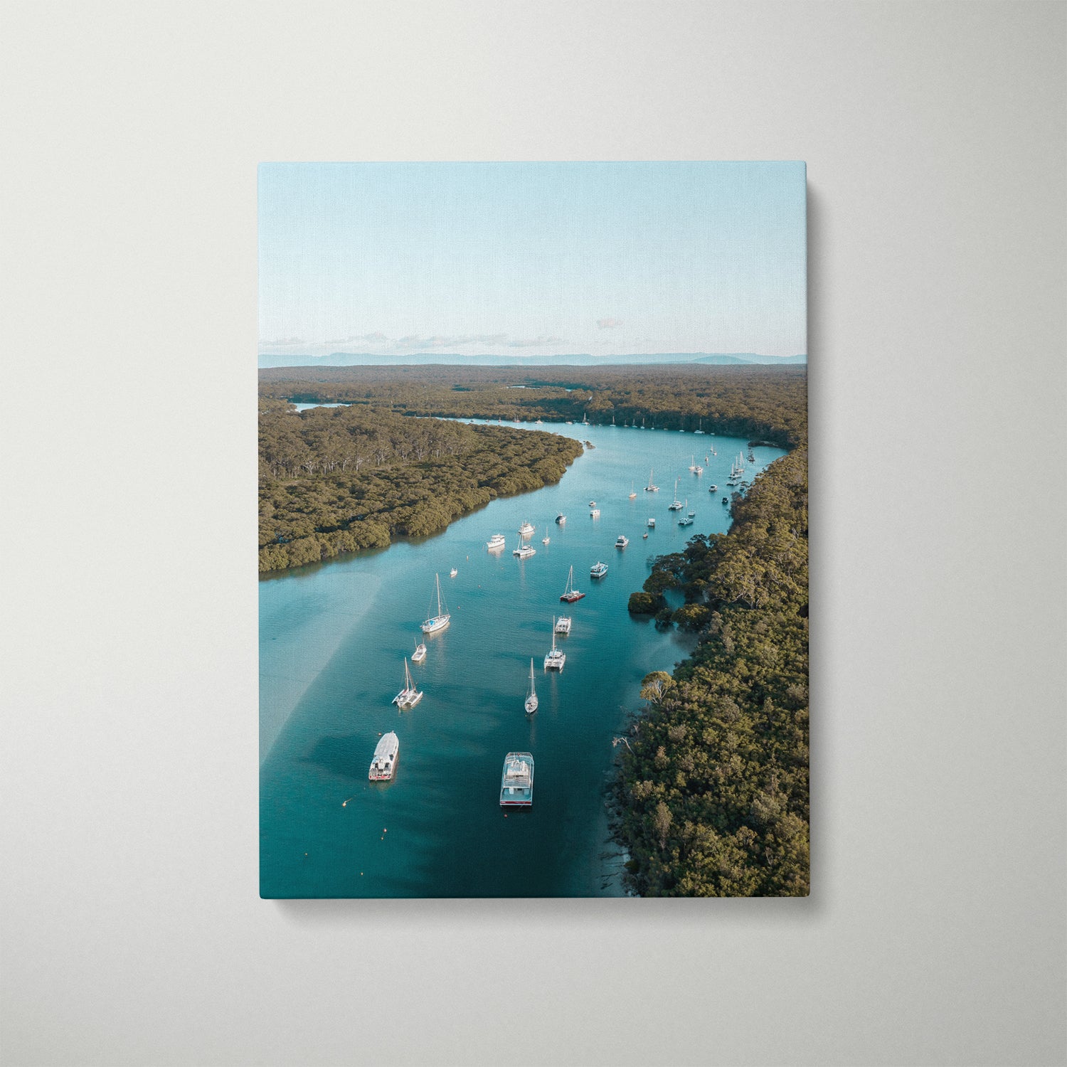 Currambene Creek aerial view in white frame - coastal landscape wall art