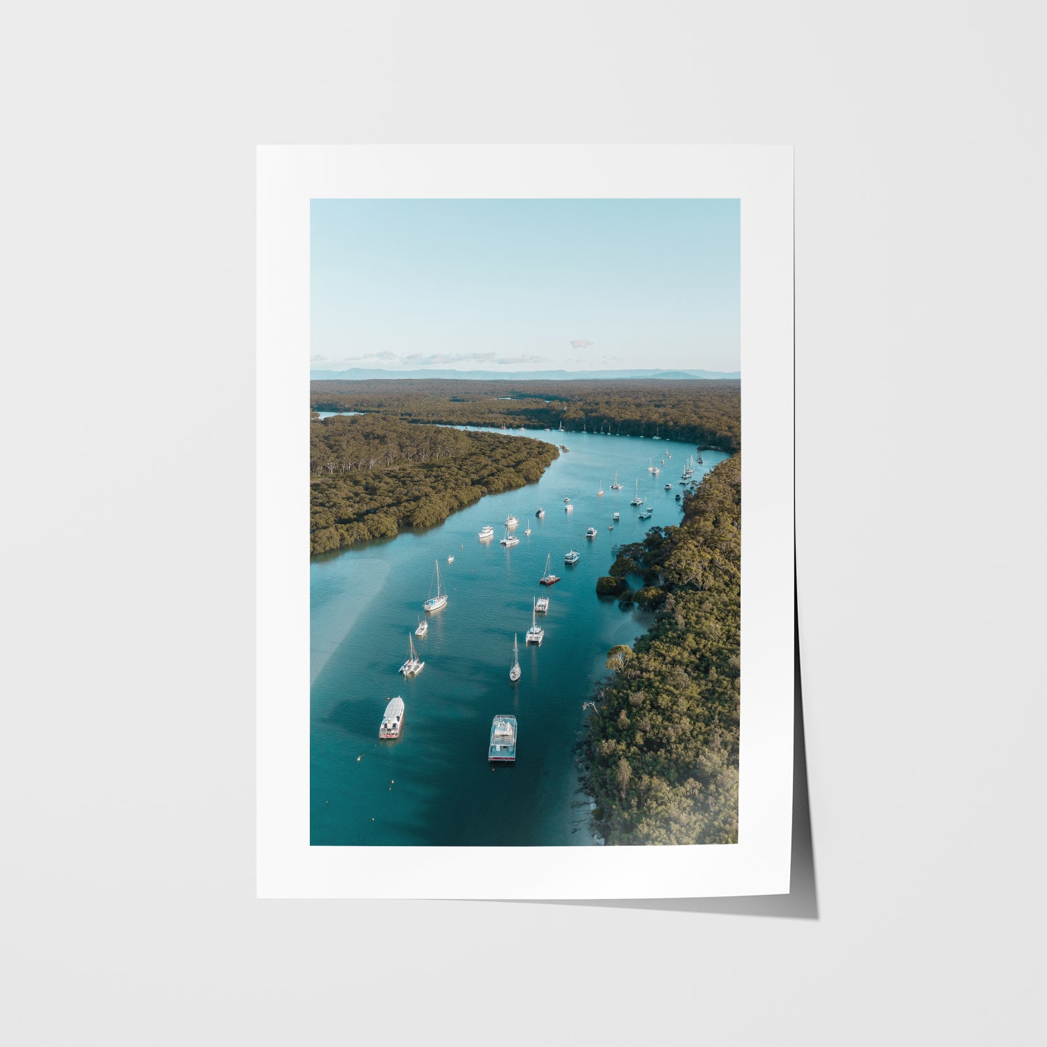 Currambene Creek aerial landscape in white frame - coastal waterway photography wall art