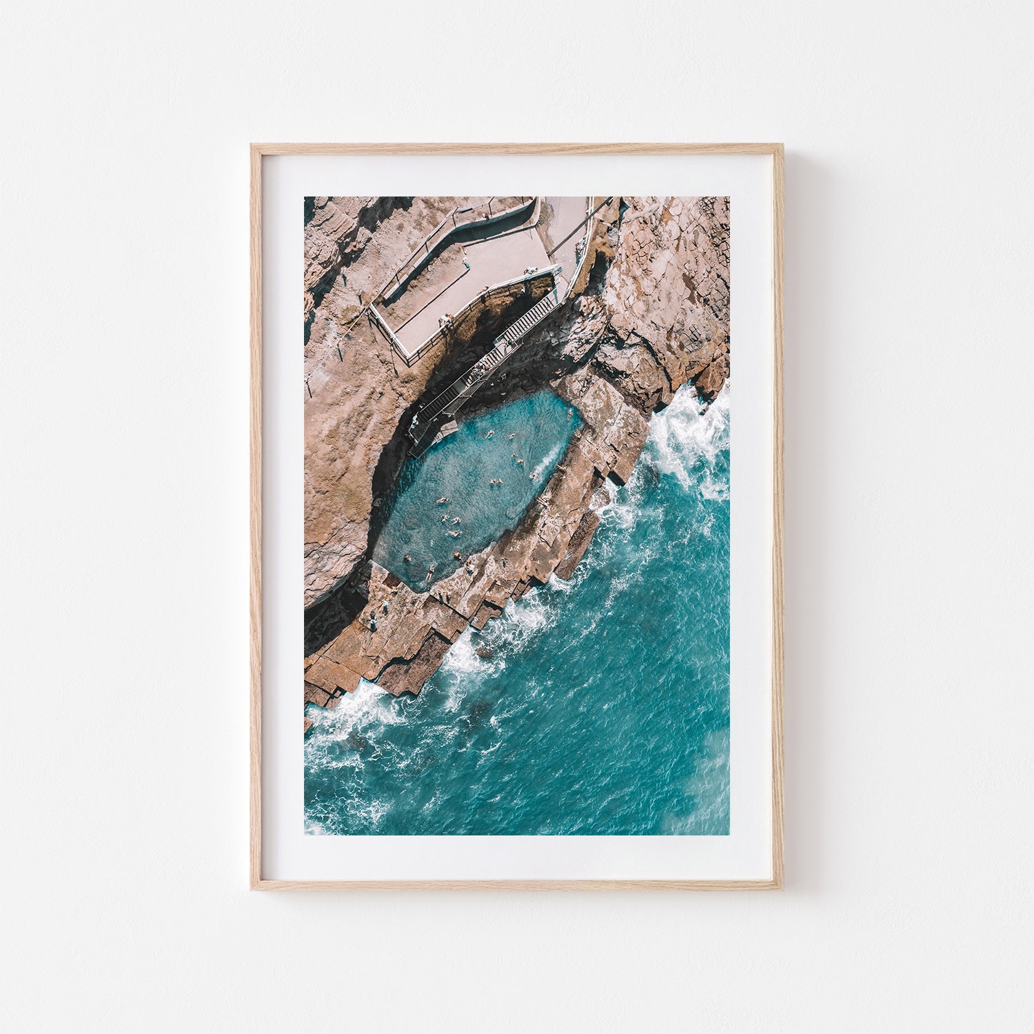 Relaxed surfer days at Newcastle beach - framed coastal photography in oak frame