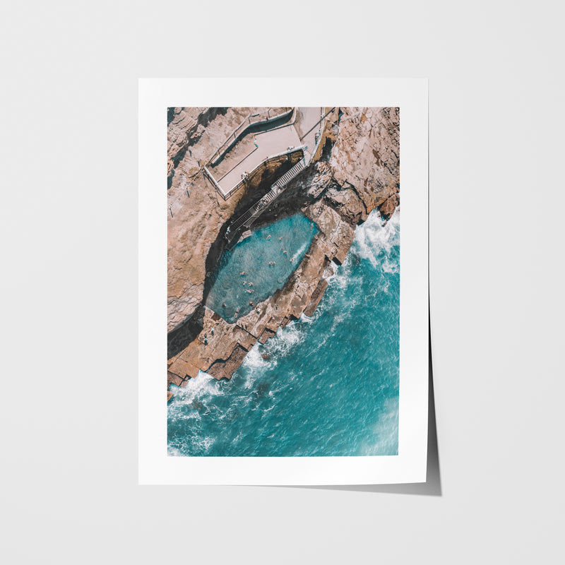 Bogey Beach swimmers panorama in white frame - nostalgic coastal wall art