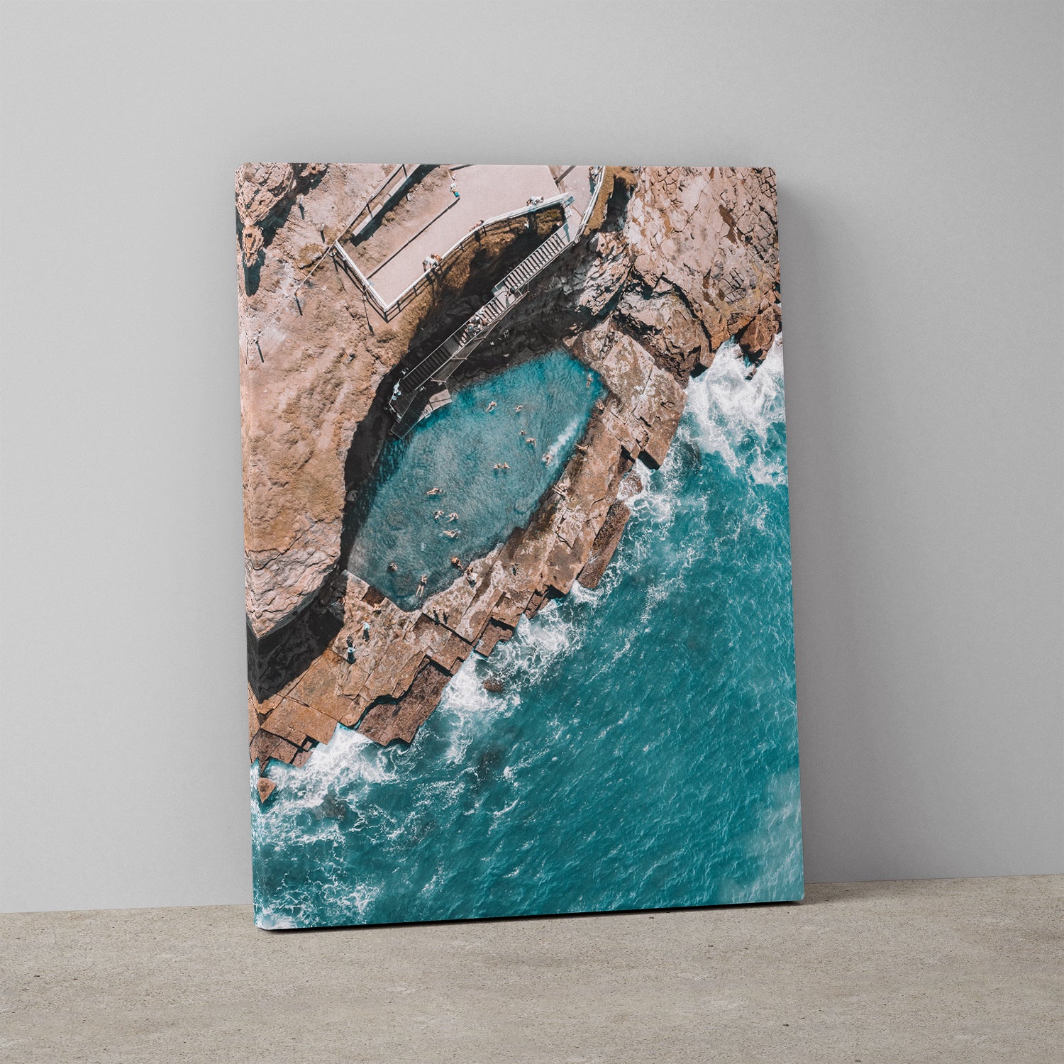 Days at Bogey swimming pools aerial view in white frame - coastal photography wall art