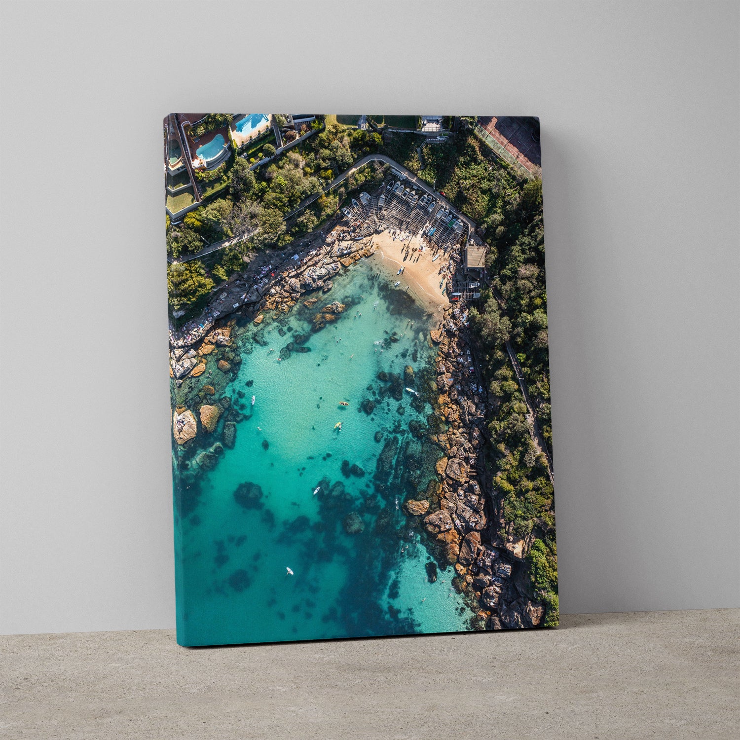 Gordon's Bay afternoon seascape in white frame - Australian coastal wall art for modern
