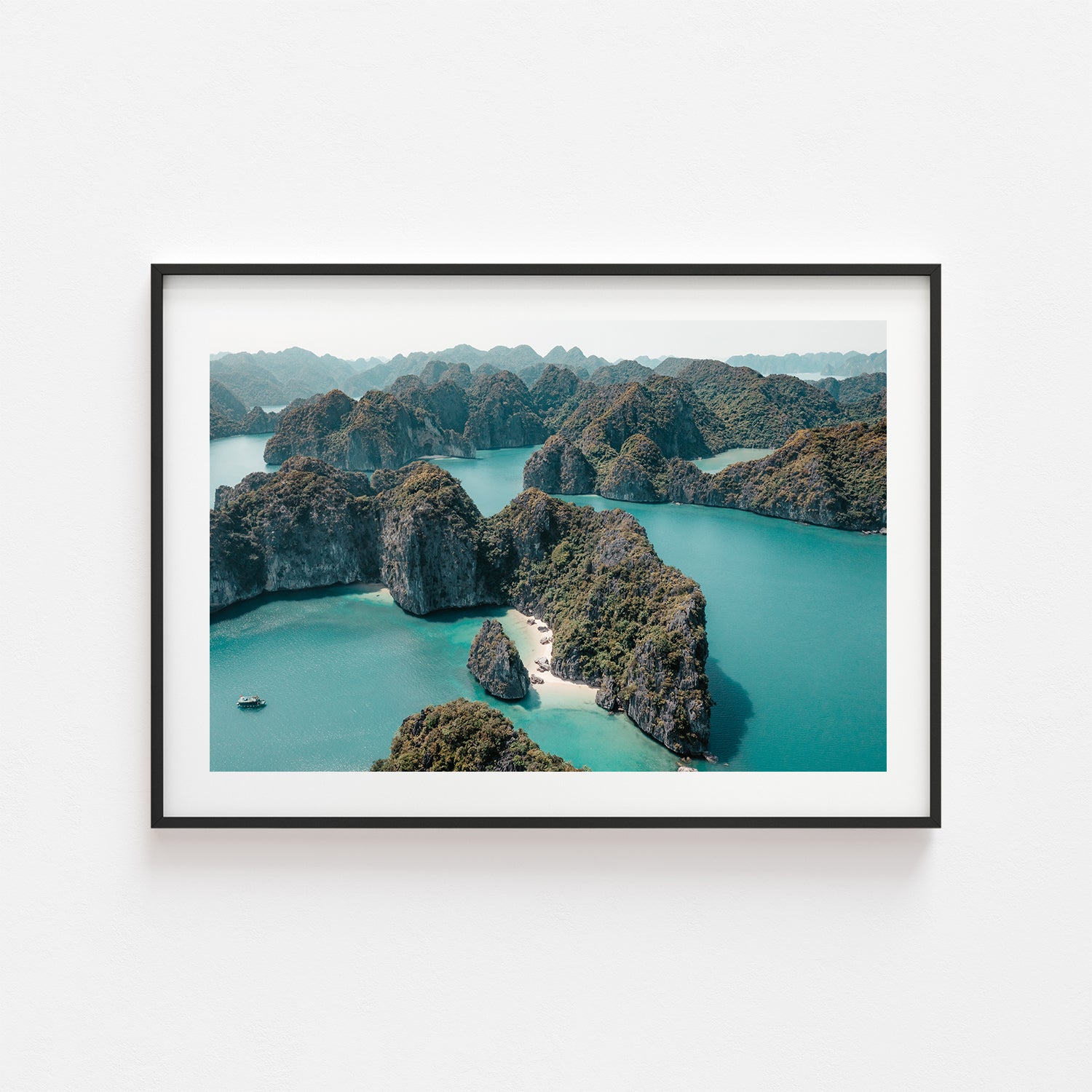 Ha Long Bay limestone islands aerial view - framed landscape wall art for coastal homes