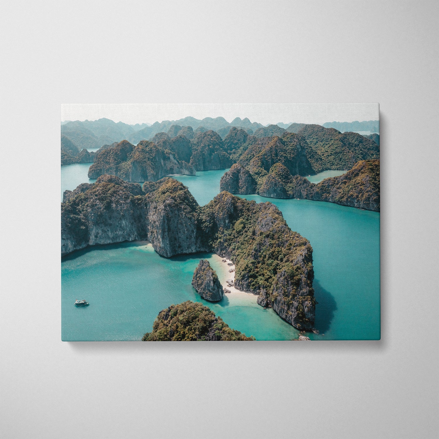 Ha Long Bay limestone islands in white frame - Vietnam seascape coastal wall art