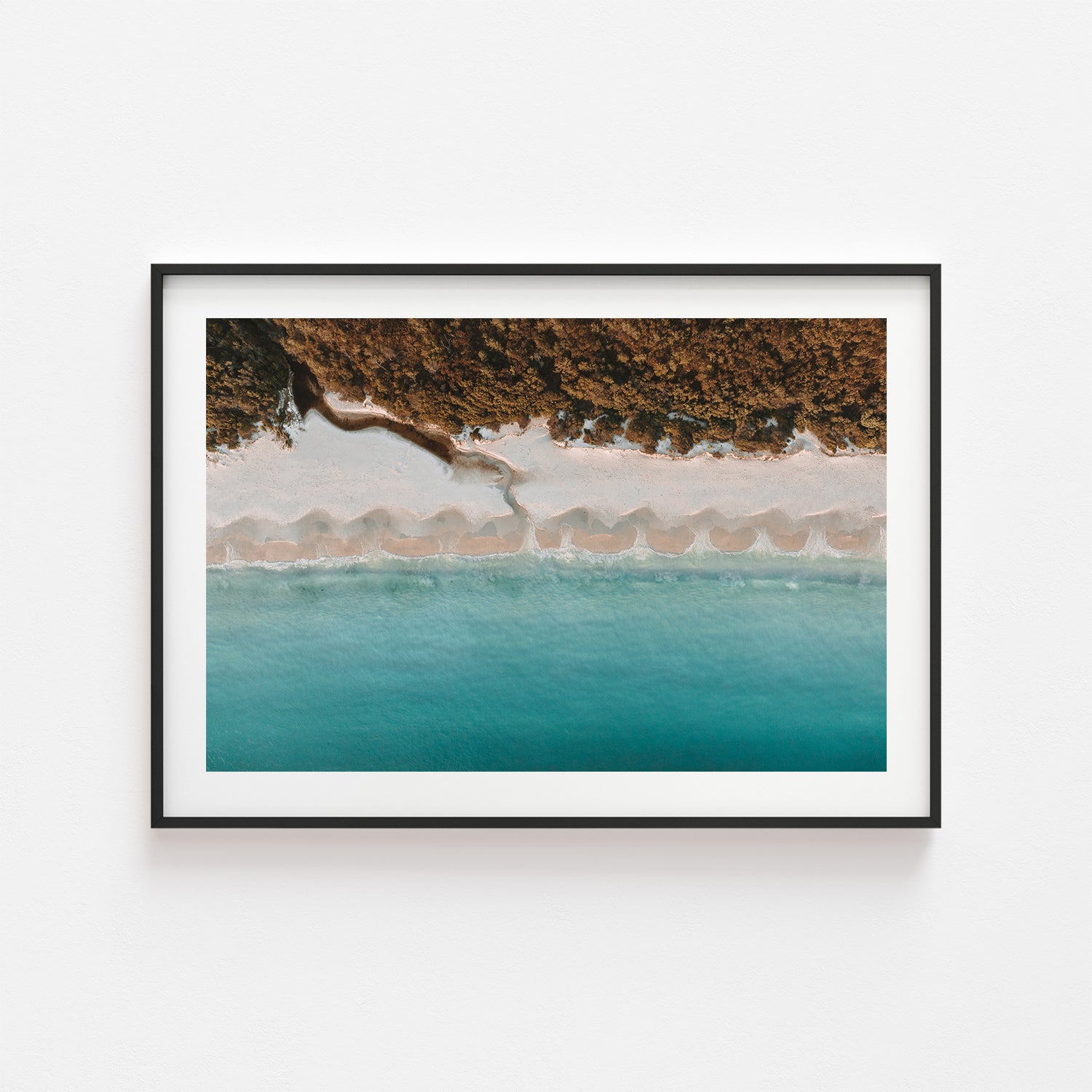 Hyams Beach aerial seascape in black frame - Australian coastal photography wall art