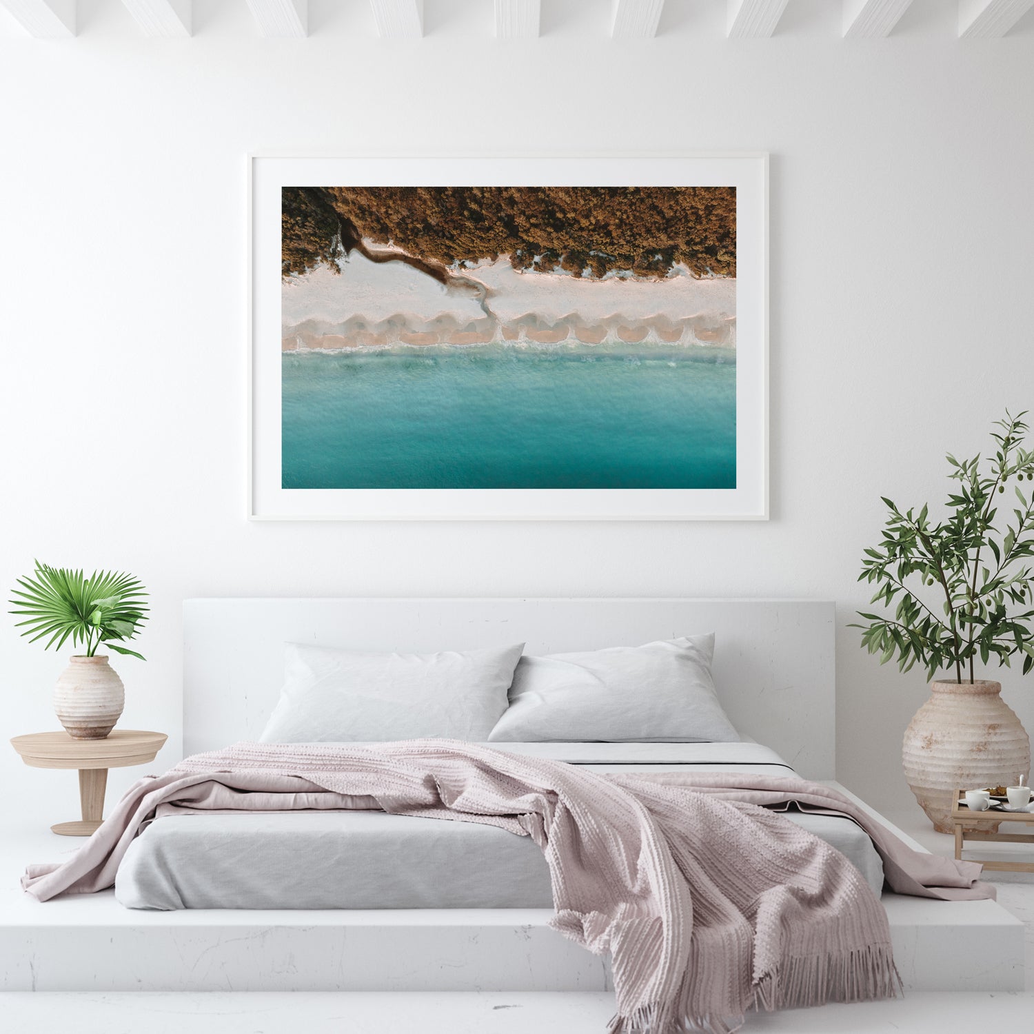 Hyams Beach pristine coastline in white frame - Australian beach landscape wall art