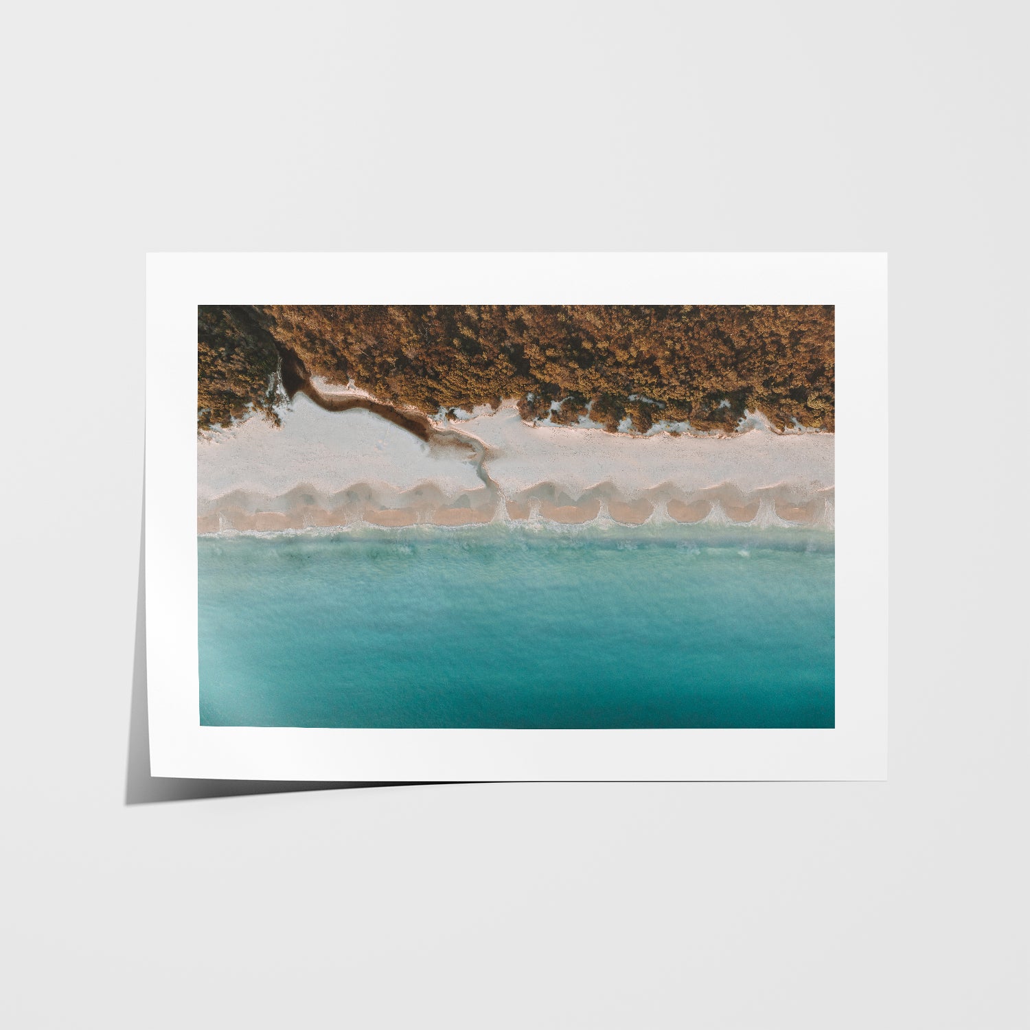 Hyams Beach aerial seascape in white frame - NSW coastal photography wall art