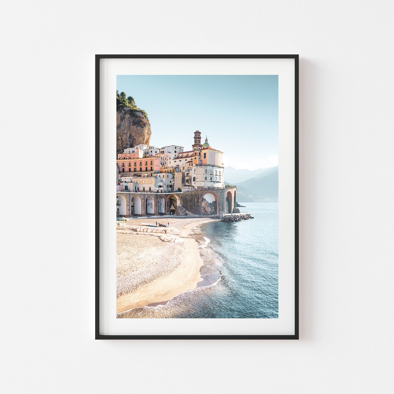 Amalfi Coast aerial view in black frame - Mediterranean landscape wall art