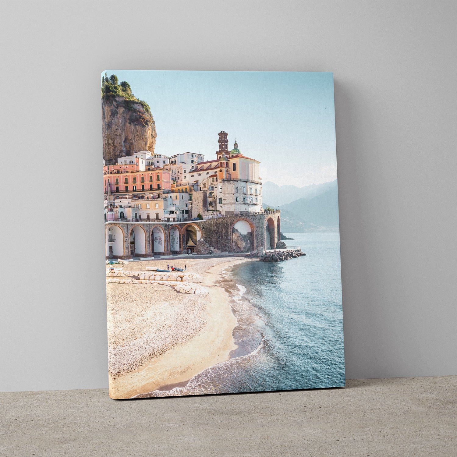 Iconic Amalfi Coast landscape in white frame - Italian coastal photography wall art