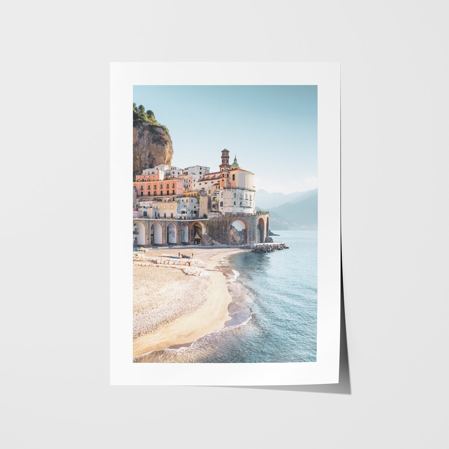 Amalfi Coast landscape in white frame - Italian coastal photography wall art