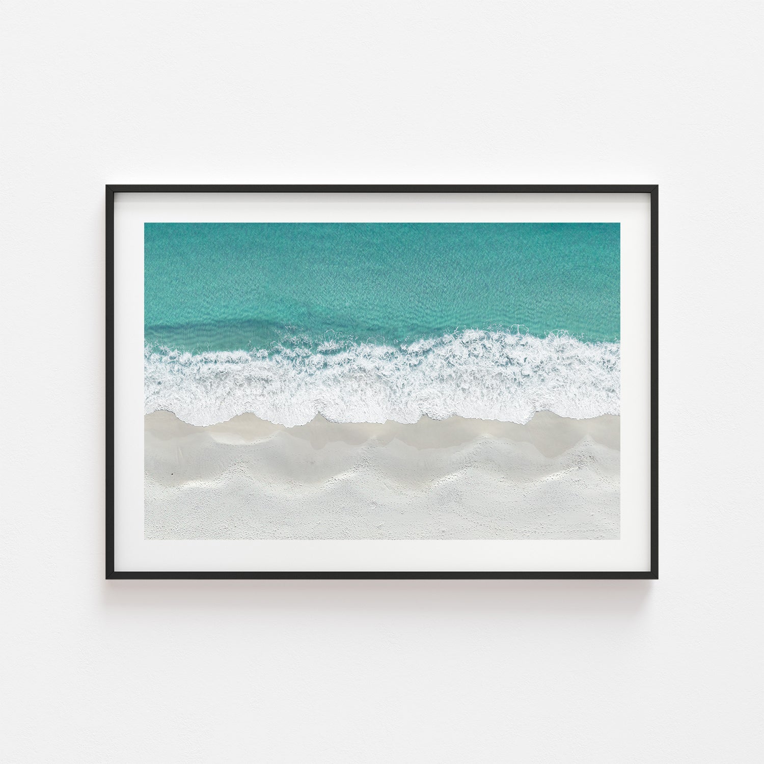 Hyams Beach layers aerial photograph in black frame - coastal landscape wall art