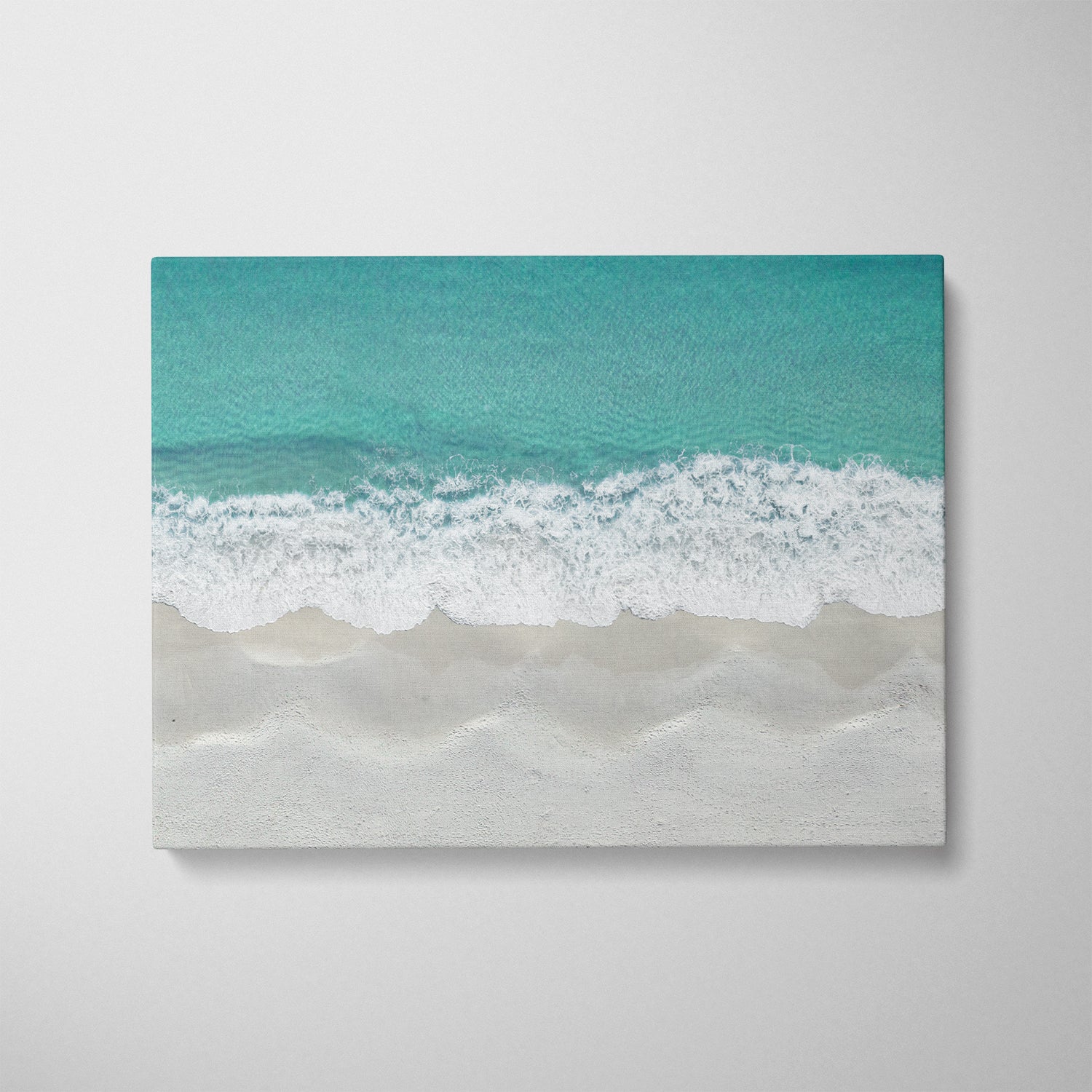 Hyams Beach aerial layers in white frame - coastal seascape wall art for modern homes