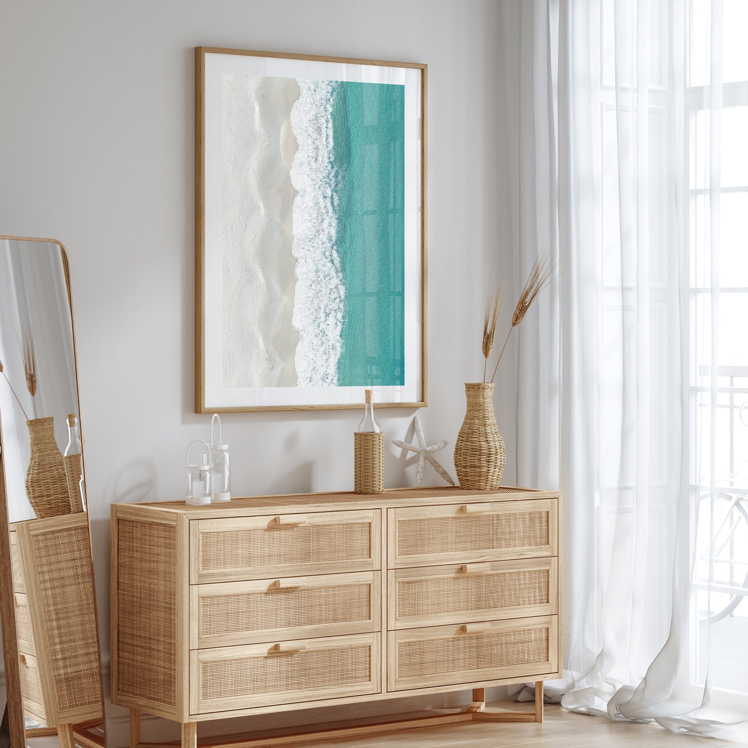 Hyams Beach layered seascape in oak frame - coastal photography wall art