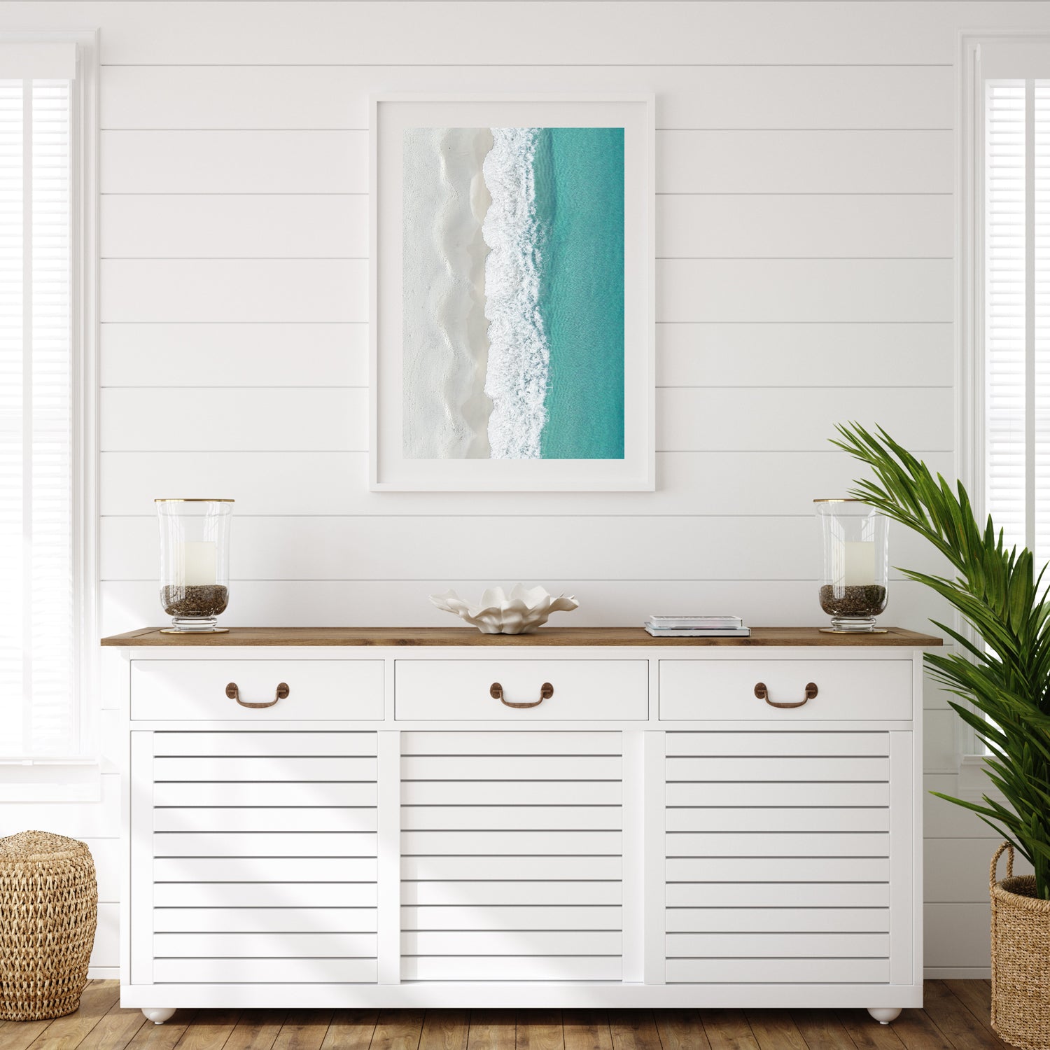 Hyams Beach layered seascape in white frame - coastal photography wall art