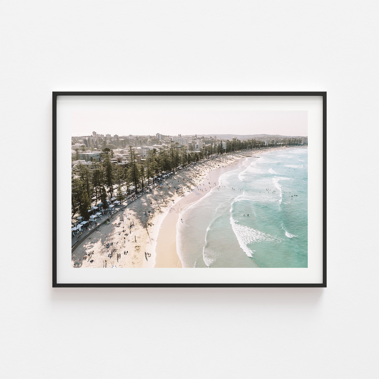 Manly coastal seascape in black frame - modern Australian beach photography wall art