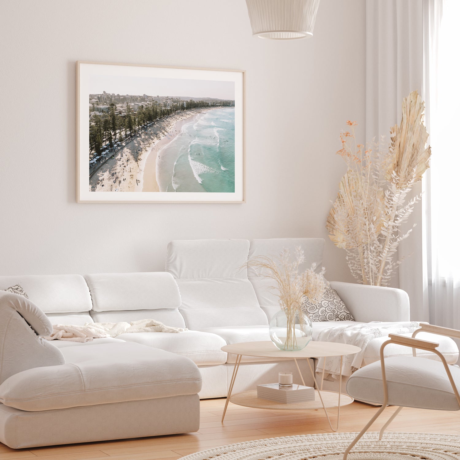 Manly Beach seascape in oak frame - coastal wall art for modern Australian homes