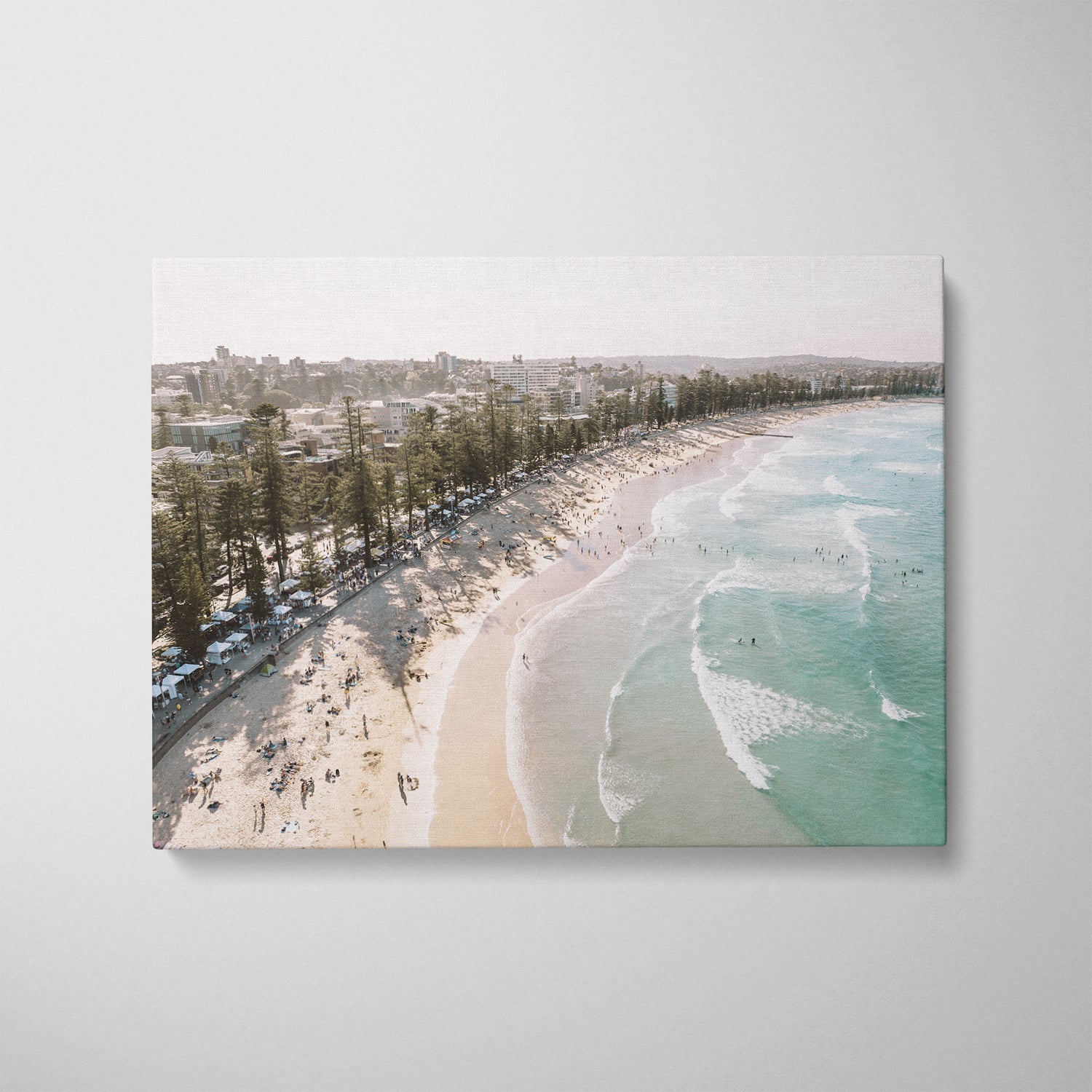 Manly Beach coastal seascape in white frame - modern Australian coastal wall art