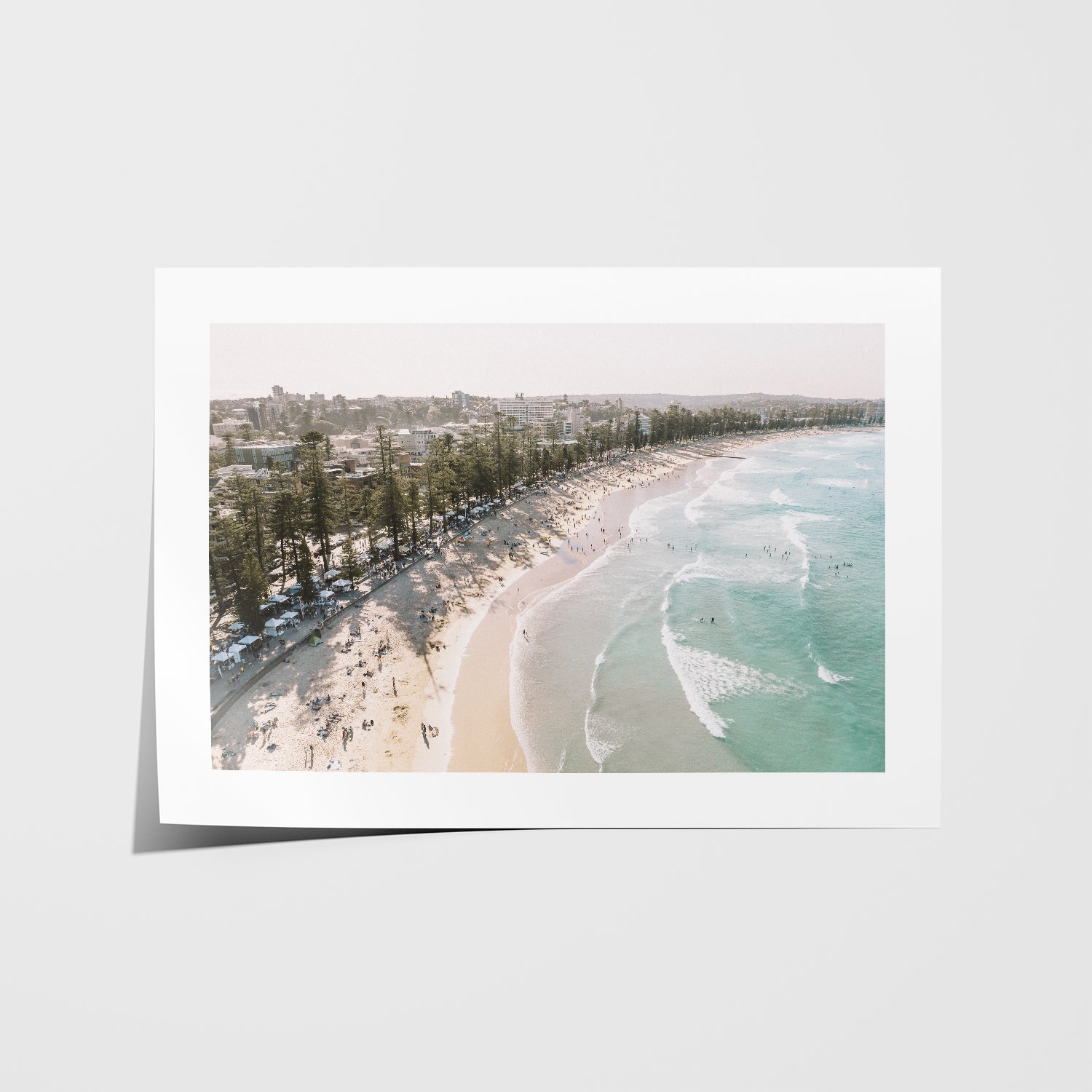 Manly Beach serene coastal view in white frame - Australian seascape wall art