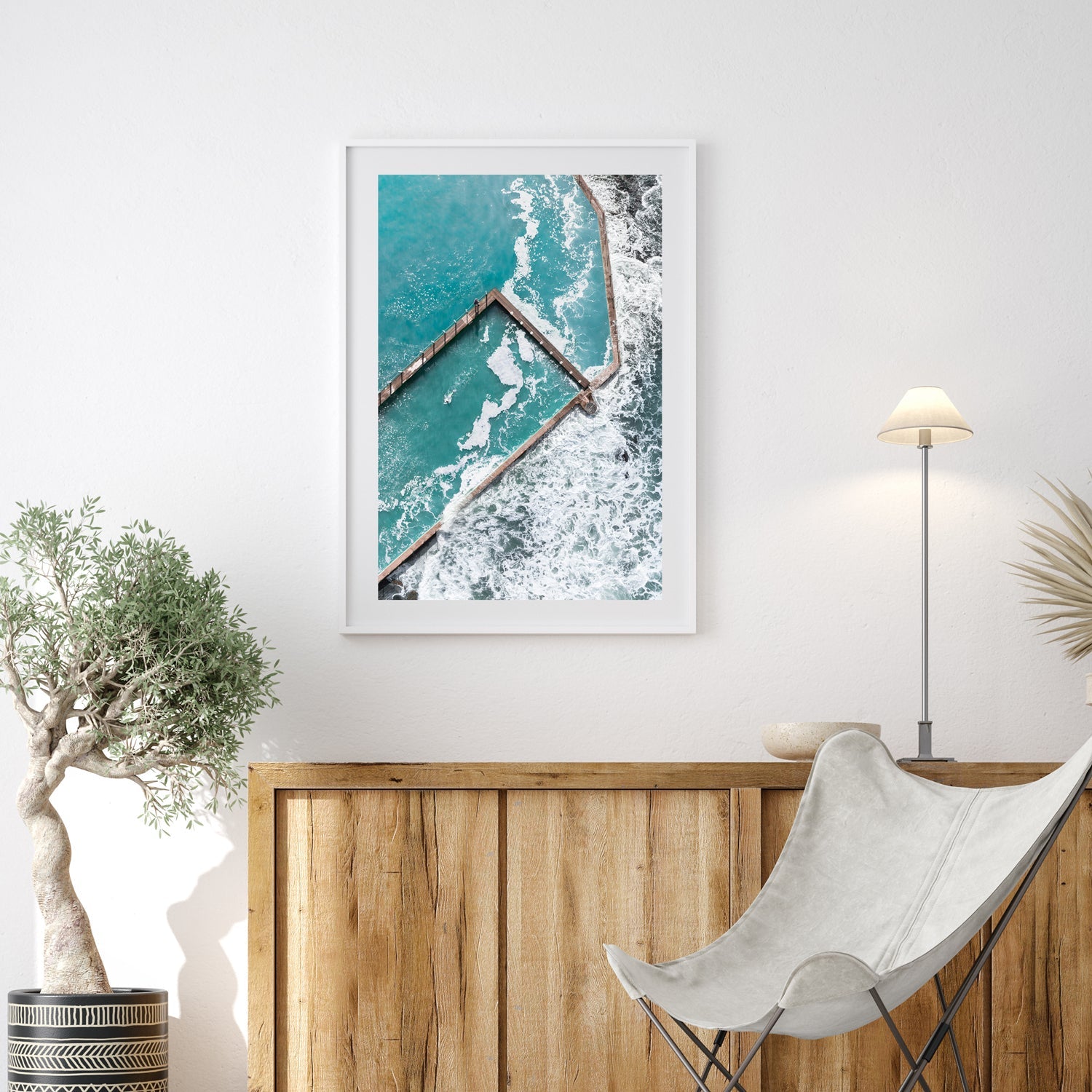 Minimalistic Narrabeen Rock Pool Corner Large White Frame Artwork 