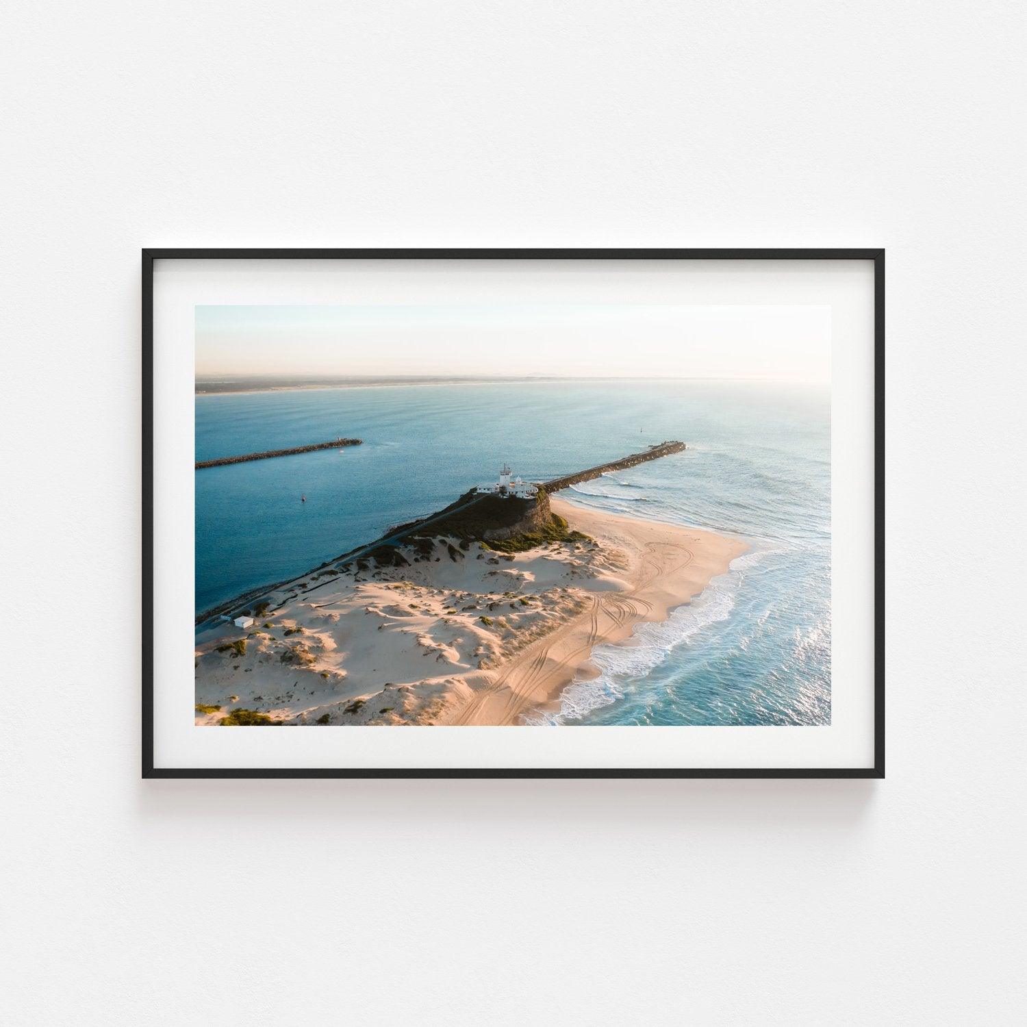 Nobbys Lighthouse Art Print-Print-Small-Black Frame-Landscape-Through Our Lens