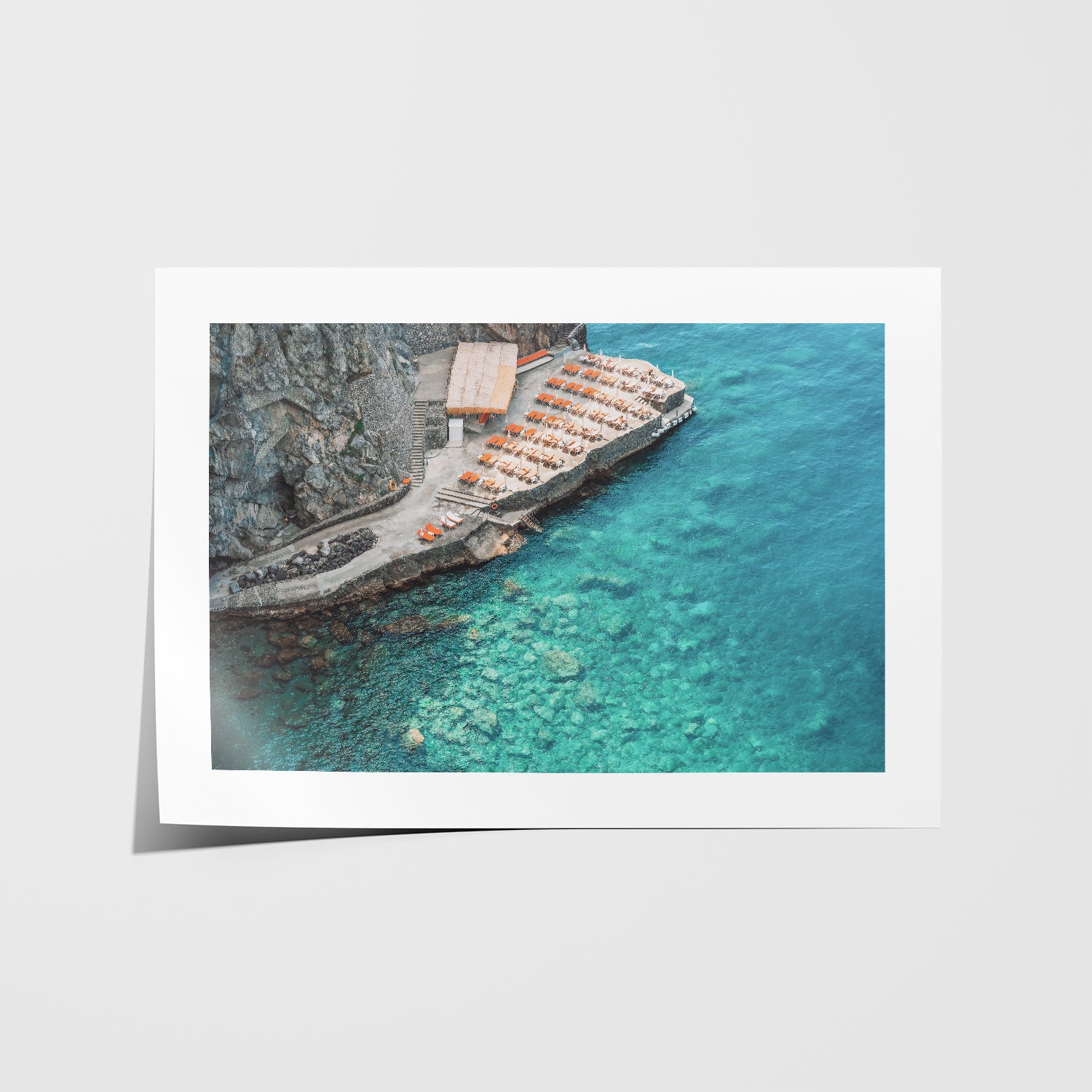 Positano coastal village landscape in white frame - Italian Riviera wall art for modern