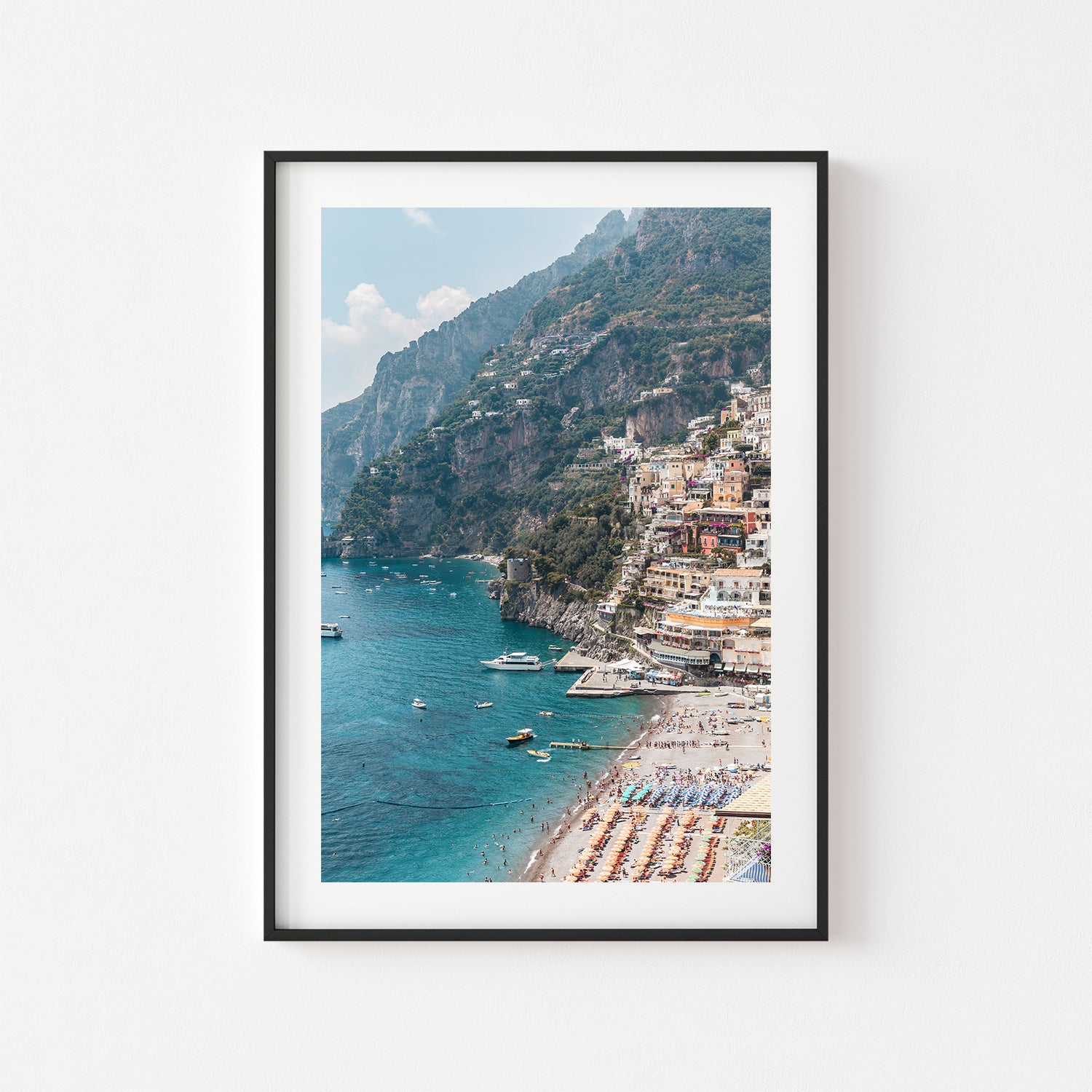 Positano Italian coastal village in black frame - Mediterranean landscape photography