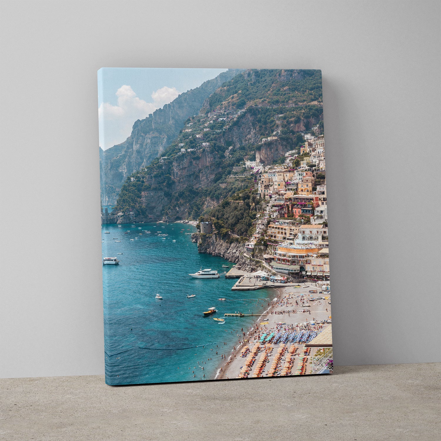 Positano Italy coastal landscape in white frame - Mediterranean seaside wall art print