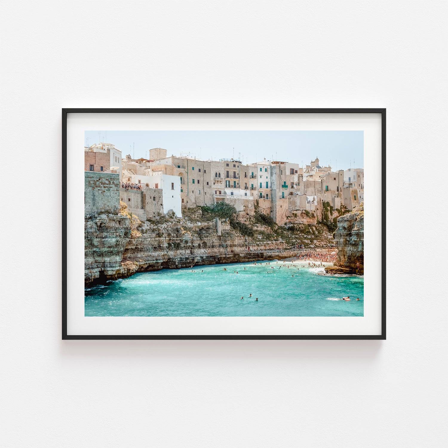 Puglia seaside landscape in black frame - Mediterranean coastal photography wall art