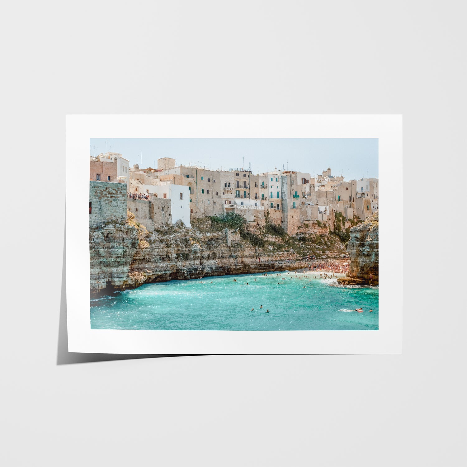 Puglia coastal view in white frame - Mediterranean seascape photography wall art
