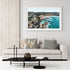 Bronte beach aerial swimmers in white frame - coastal summer wall art for modern homes