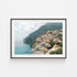Positano coastal village landscape in black frame - Mediterranean seaside wall art