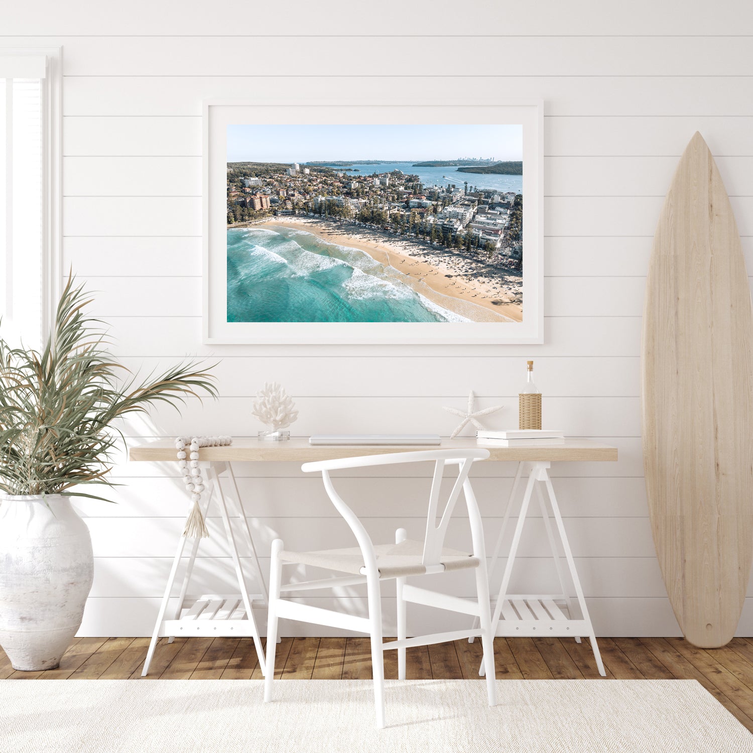Spring in Manly coastal landscape in white frame - Australian beach wall art